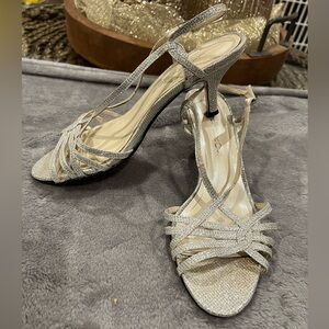 Caparros Silver Sparkly Strappy Heels, Formal Shoes, Size 8